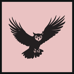 Hunting Owl Silhouette Clip art, Silhouetted Owl vector, Minimalist Owl
