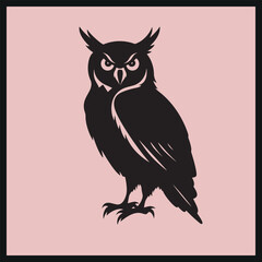 Hunting Owl Silhouette Clip art, Silhouetted Owl vector, Minimalist Owl