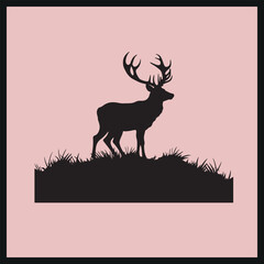 Deer in the Mist Black Silhouette Clip art, deer silhouette, wild forest woods animals deer illustration