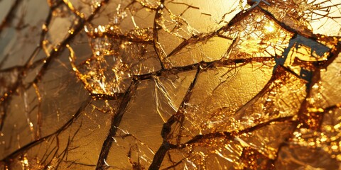 Abstract Background cracked and damaged Gold and silver colored Glass Texture