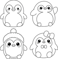 Set of Cute Penguin Squishmallow Coloring Page