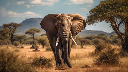 Close-up portrait of an African elephant. - obrazy, fototapety, plakaty