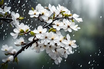cherry blossom in spring and rain