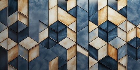 Geometric background featuring an intricate wall edging pattern. It draws inspiration from glazed surfaces and boasts a rustic texture, with a color palette ranging from cream to dark blue. - obrazy, fototapety, plakaty