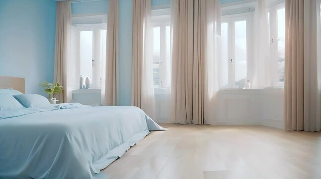 Interior of a light blue colour theme bedroom