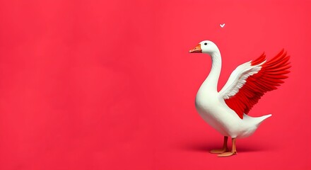 A  premium image of beautiful White goose withred isolated background, generative ai