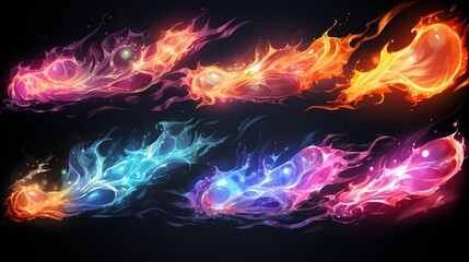 Cartoon lightning effect. Game or comic book colorful energy phaser lightnings.