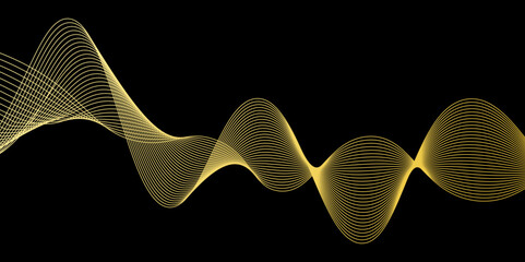 abstract sound wave dynamic gold vector background,Wave of many glittering lines isolated on black background. Suitable for website.,