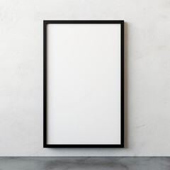 Close up blank poster mock up with fine black frame, wall neutral white color