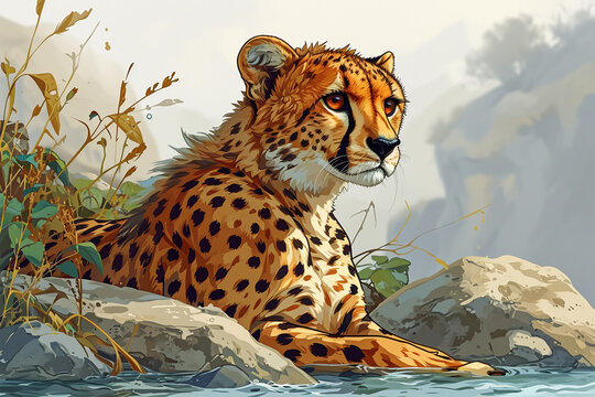 illustration of a cheetah in the water