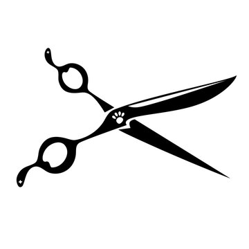 Vector EPS scissors artistic design with pet details ideal for dog hairdressers, pet care stores, grooming stickers logo signs and more