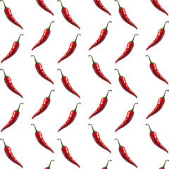 Ripe red chili vegetables pattern isolated on transparent background - obrazy, fototapety, plakaty