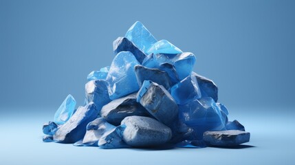 A pile of stones on a blue background. Rocks piled up
