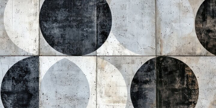 Concrete  with Circles intrendy holographic Featuring a Grunge Texture Geometric design old black and white colors.