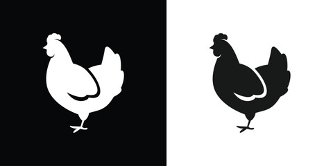 Chicken on black and white  - obrazy, fototapety, plakaty