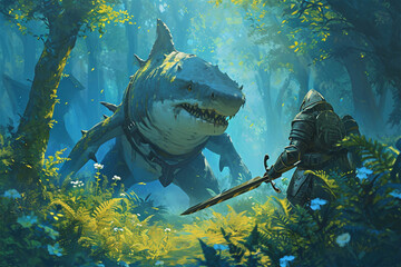 illustration of the forest guard shark knight
