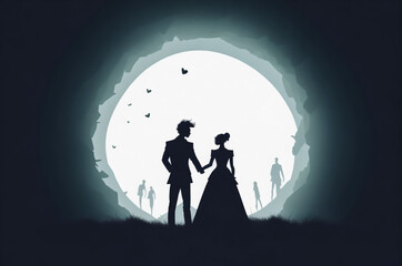silhouette of a man and woman in the night