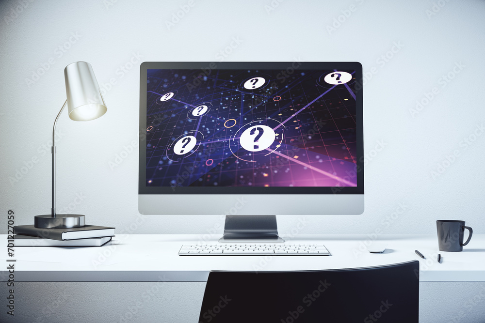Leinwandbilder creative abstract question mark hologram on modern computer monitor, future technology concept. 3d r