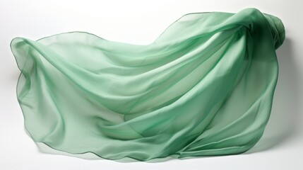Green cloth that is floating and hiding something unknown underneath. Fabric isolated on white background. 