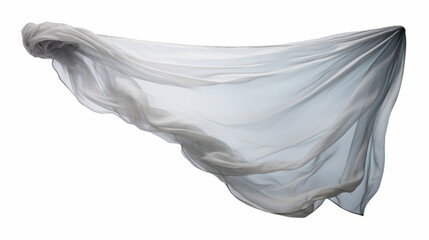 White cloth that is floating and hiding something unknown underneath. Fabric isolated on white background. 