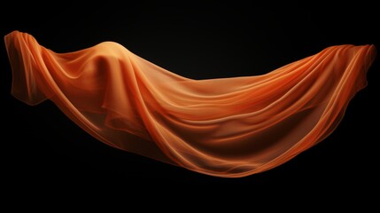 Orange cloth that is floating and hiding something unknown underneath. Fabric isolated on black background. 
