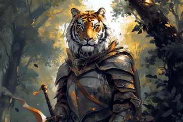 Fotobehang illustration of a forest guard tiger knight © food and Drink