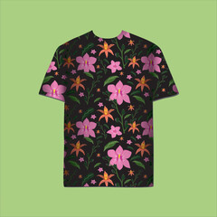 T-shirt and apparel trendy design with orchid flower and leaves seamless repeat patterns and vector illustrations