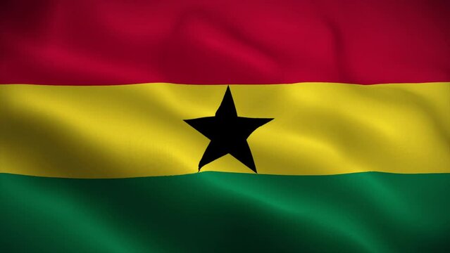 Ghana flag waving animation, perfect loop, official colors, 4K video