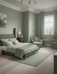 modern bed room with sofa