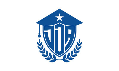 DDA three letter iconic academic logo design vector template. monogram, abstract, school, college, university, graduation cap symbol logo, shield, model, institute, educational, coaching canter, tech