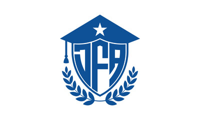 DFA three letter iconic academic logo design vector template. monogram, abstract, school, college, university, graduation cap symbol logo, shield, model, institute, educational, coaching canter, tech