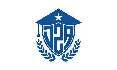 DZA three letter iconic academic logo design vector template. monogram, abstract, school, college, university, graduation cap symbol logo, shield, model, institute, educational, coaching canter, tech