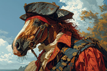 horse pirates - obrazy, fototapety, plakaty