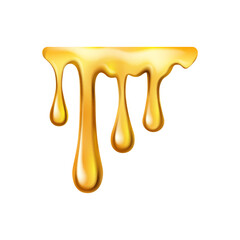 Dripping honey with drops, isolated sweet sweet sticky liquid. Vector melting or flowing caramel or maple syrup, juice or oil substance or essence
