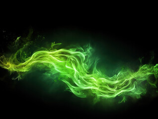 light green flame on black background with copy space
