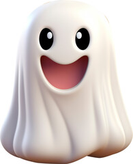 Cute cheerful ghost isolated on transparent background. PNG
