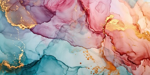 Abstract paint background by deep blue and gold pink color with liquid fluid texture in luxury.