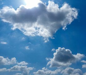 Sun hiding behind clouds in blue sky, clouds wallpaper, nature photography, natural scenic view, sunrays shining in daylight background 