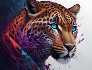 Leoparden Kopf mit blauen Augen - obrazy, fototapety, plakaty