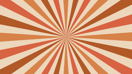 Retro carnival rays background, sunburst beams. Circus backdrop with faded rays of earthy colors. Vector vintage sunbeam burst layout with colorful muted radiating stripes creating hypnotic effect