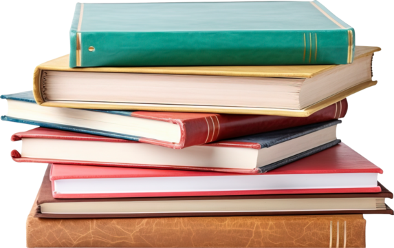 Stack of books isolated on transparent background. PNG
