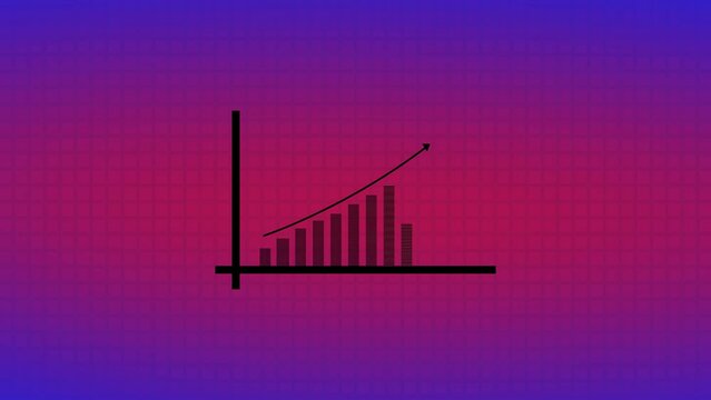 Neon glowing graph chart icon animated on a colorful background.