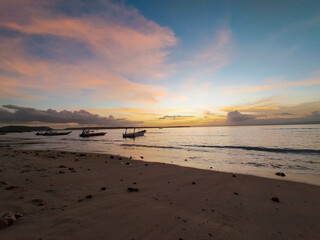 The view of the sunset in Nusa Penida is very beautiful and enchanting with an orange sky