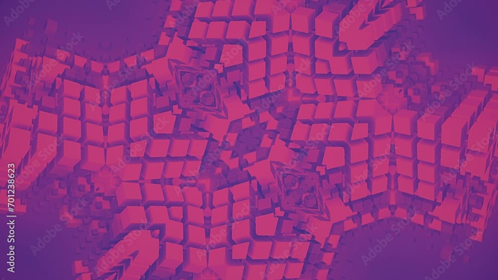 Poster Bright and colorful loop animation of a 3d rendering pattern of cubic shapes 4K