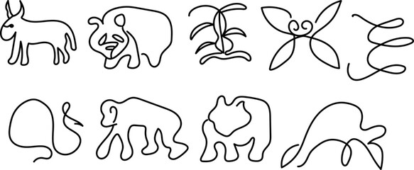 World Wildlife Day, Animal Line Art, Continuous one line art, Drawing vector illustration isolated on white background.

