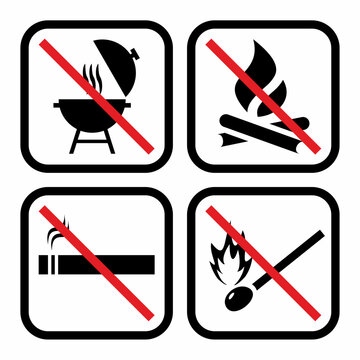 Fire symbols, set of four icons, no signs, vector