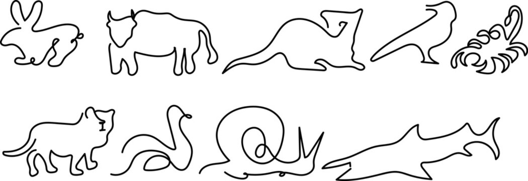 World Wildlife Day, Animal Line Art, Continuous one line art, Drawing vector illustration isolated on white background.
