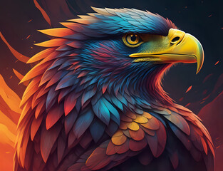 Fototapeta premium schwarzer Adler mit gelben Augen und bunten Federn