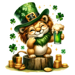 Cute Lion St Patrick's Day Clipart Illustration