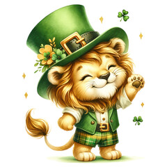 Cute Lion St Patrick's Day Clipart Illustration